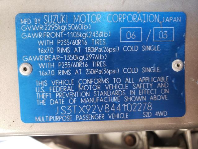 Photo 10 from auction – 2004 SUZUKI XL7 EX with VIN JS3TX92V844102278