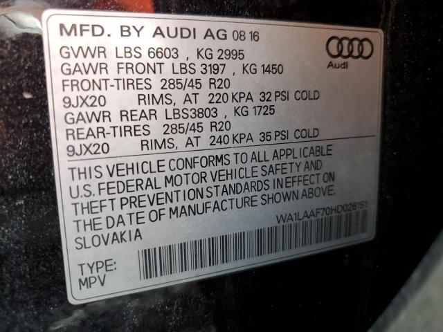 Photo 10 from auction – 2017 AUDI Q7 PREMIUM with VIN WA1LAAF70HD026181