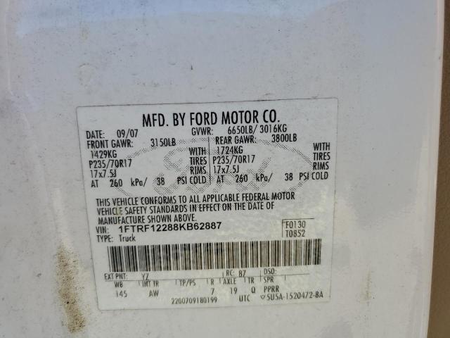 Photo 10 from auction – 2008 FORD F150 with VIN 1FTRF12288KB62887
