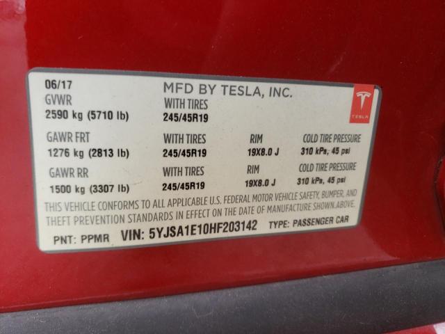 Photo 10 from auction – 2017 TESLA MODEL S with VIN 5YJSA1E10HF203142