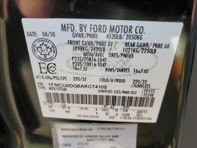 Photo 10 from auction – 2010 FORD ESCAPE XLT with VIN 1FMCU0DG8AKC74105