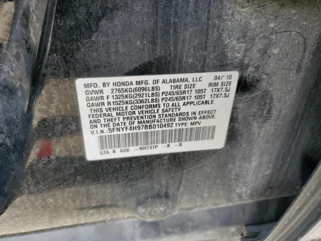 Photo 10 from auction – 2010 HONDA PILOT EXL with VIN 5FNYF4H97BB010492