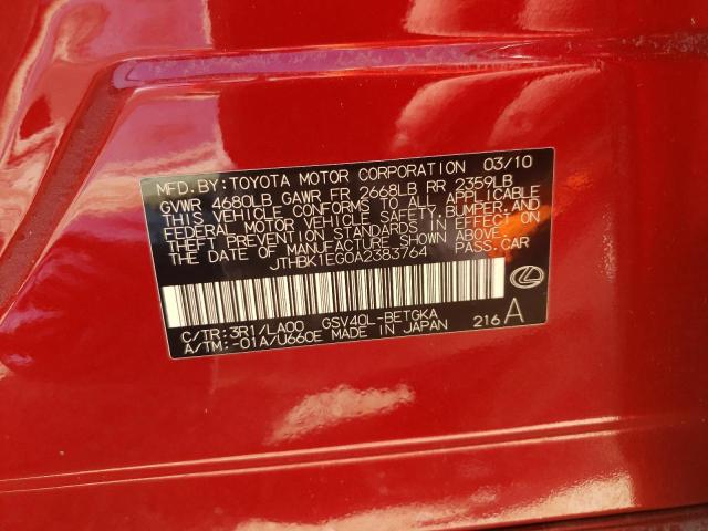 Photo 10 from auction – 2010 LEXUS ES 350 with VIN JTHBK1EG0A2383764