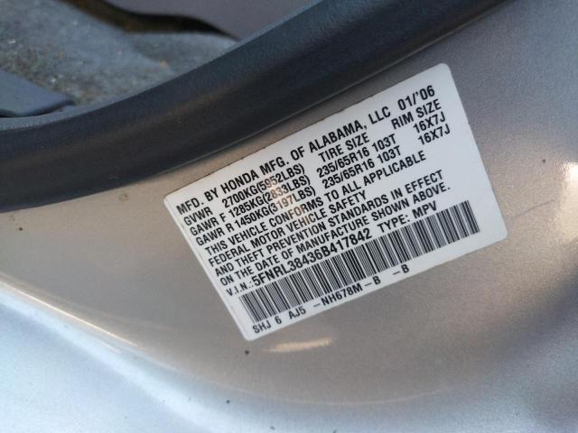 Photo 10 from auction – 2006 HONDA ODYSSEY EX with VIN 5FNRL38436B417842