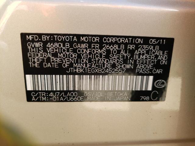 Photo 10 from auction – 2011 LEXUS ES 350 with VIN JTHBK1EGXB2452557