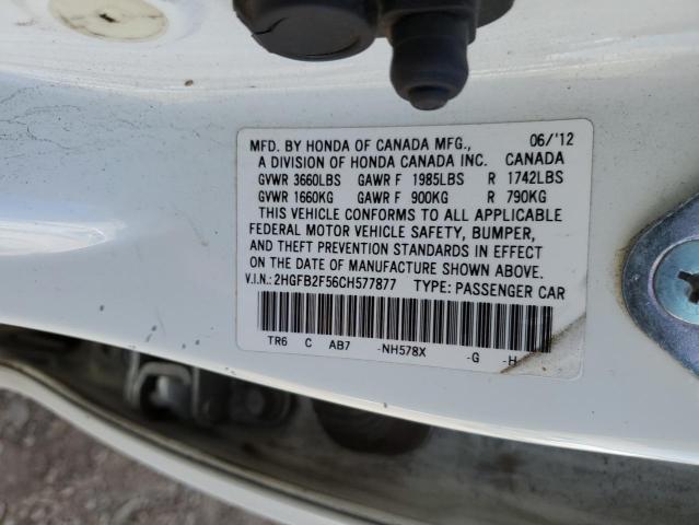 Photo 10 from auction – 2012 HONDA CIVIC with VIN 2HGFB2F56CH577877