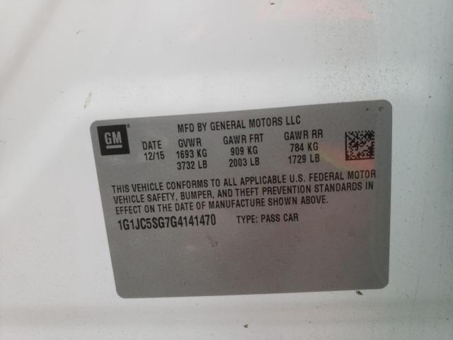 Photo 10 from auction – 2016 CHEVROLET SONIC LT with VIN 1G1JC5SG7G4141470