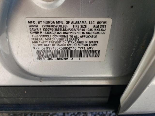 Photo 10 from auction – 2005 HONDA PILOT EXL with VIN 5FNYF185X5B052140