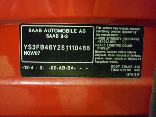 Photo 10 from auction – 2008 SAAB 9-3 2.0T with VIN YS3FB46Y281110488