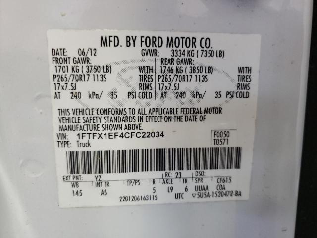 Photo 10 from auction – 2012 FORD F150 SUPER with VIN 1FTFX1EF4CFC22034