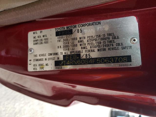 Photo 10 from auction – 1985 TOYOTA PICKUP RN6 with VIN JT4RN60S4F5063708