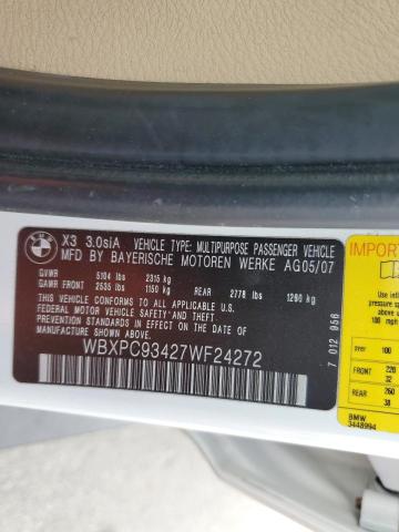Photo 10 from auction – 2007 BMW X3 3.0SI with VIN WBXPC93427WF24272