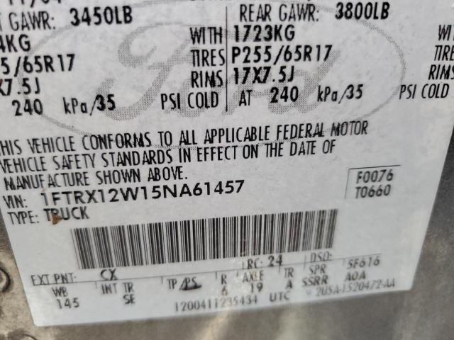 Photo 10 from auction – 2005 FORD F150 with VIN 1FTRX12W15NA61457