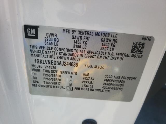 Photo 10 from auction – 2010 GMC ACADIA SLT with VIN 1GKLVNED3AJ244636