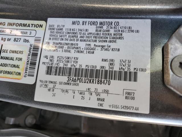 Photo 10 from auction – 2019 FORD FUSION SE with VIN 3FA6P0LU2KR188470