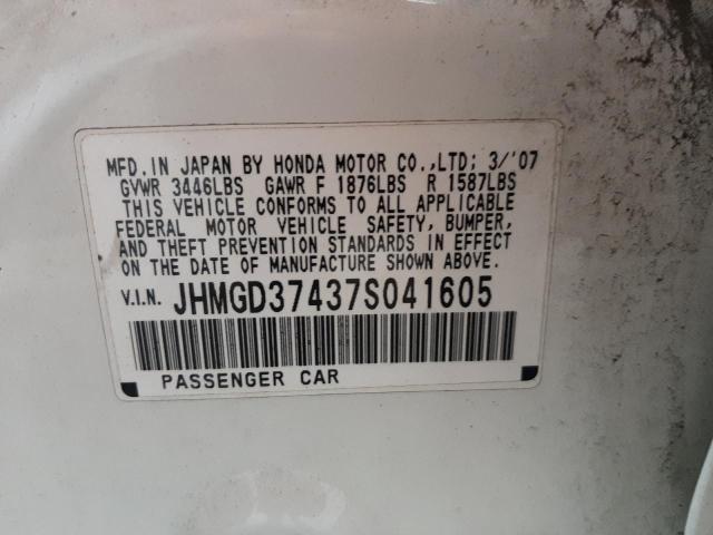 Photo 10 from auction – 2007 HONDA FIT with VIN JHMGD37437S041605