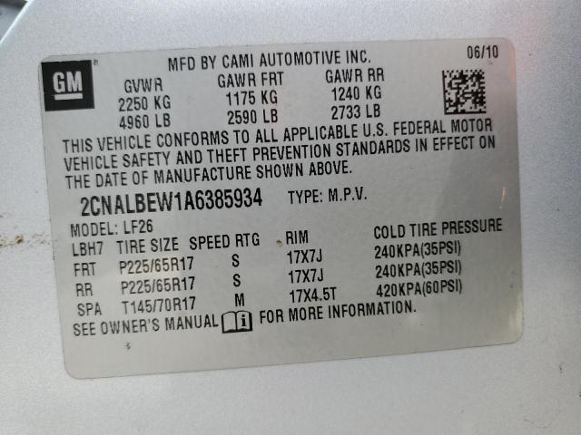 Photo 10 from auction – 2010 CHEVROLET EQUINOX LS with VIN 2CNALBEW1A6385934