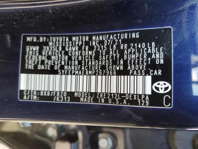Photo 10 from auction – 2021 TOYOTA COROLLA LE with VIN 5YFEPMAE8MP267966