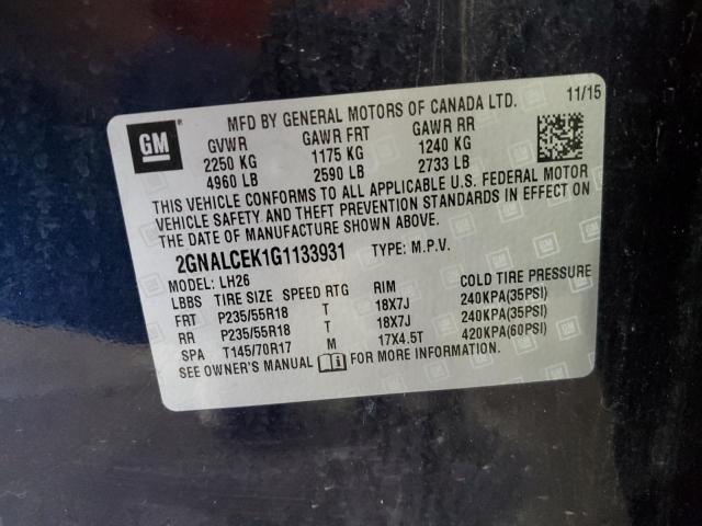 Photo 10 from auction – 2016 CHEVROLET EQUINOX LT with VIN 2GNALCEK1G1133931