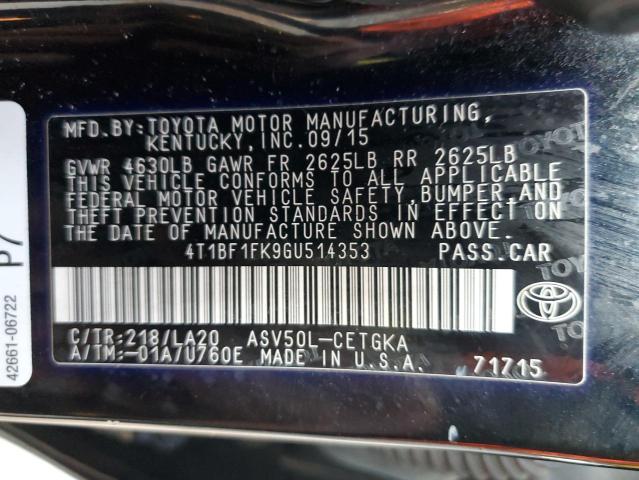 Photo 10 from auction – 2016 TOYOTA CAMRY LE with VIN 4T1BF1FK9GU514353