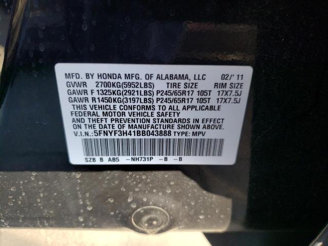 Photo 10 from auction – 2011 HONDA PILOT EX with VIN 5FNYF3H41BB043888