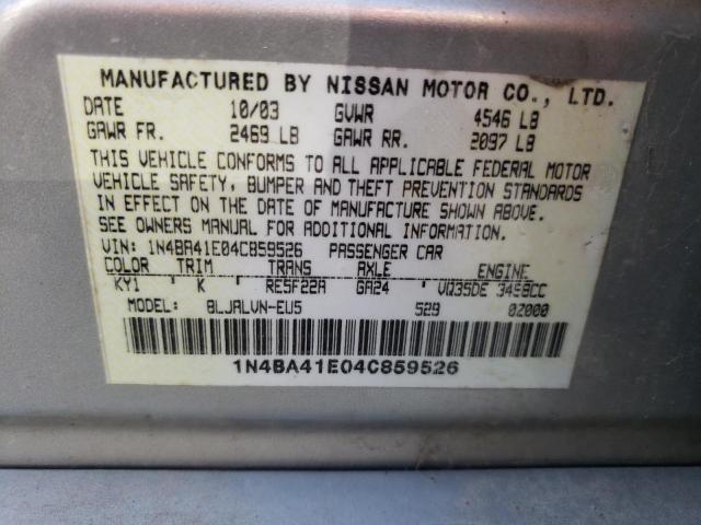 Photo 10 from auction – 2004 NISSAN MAXIMA SE with VIN 1N4BA41E04C859526