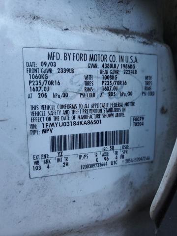 Photo 10 from auction – 2004 FORD ESCAPE XLT with VIN 1FMYU03184KA86501