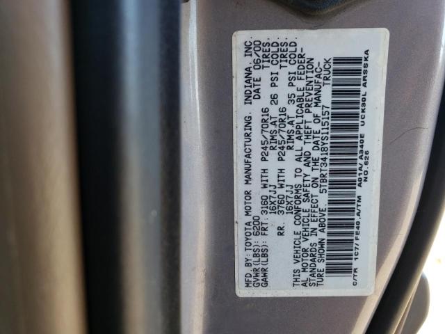 Photo 10 from auction – 2000 TOYOTA TUNDRA ACC with VIN 5TBRT3418YS115157