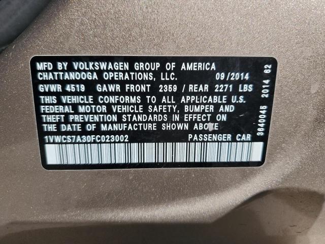 Photo 10 from auction – 2015 VOLKSWAGEN PASSAT SEL with VIN 1VWCS7A30FC023002