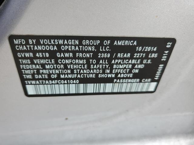 Photo 10 from auction – 2015 VOLKSWAGEN PASSAT S with VIN 1VWAT7A34FC041040