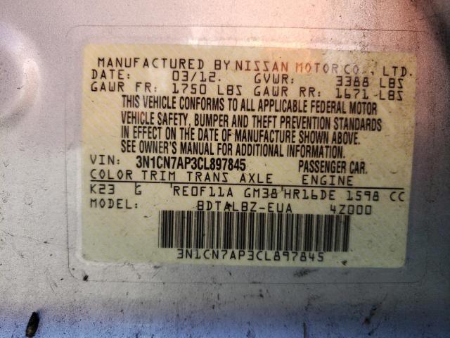 Photo 10 from auction – 2012 NISSAN VERSA S with VIN 3N1CN7AP3CL897845