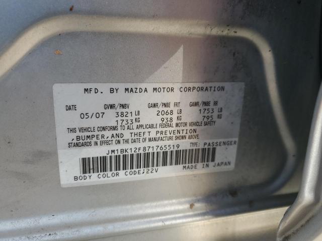Photo 10 from auction – 2007 MAZDA 3 I with VIN JM1BK12F871765519