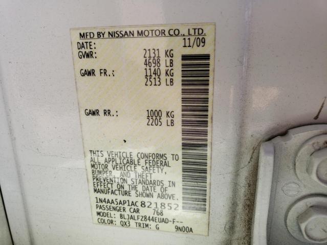 Photo 10 from auction – 2010 NISSAN MAXIMA S with VIN 1N4AA5AP1AC821852