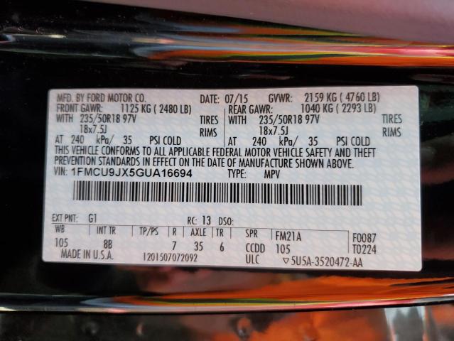 Photo 10 from auction – 2016 FORD ESCAPE TIT with VIN 1FMCU9JX5GUA16694