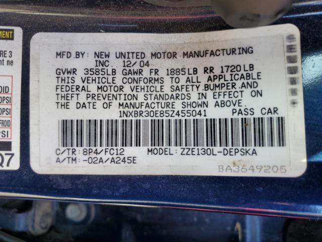 Photo 10 from auction – 2005 TOYOTA COROLLA CE with VIN 1NXBR30E85Z455041