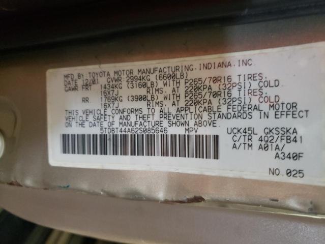 Photo 10 from auction – 2002 TOYOTA SEQUOIA SR with VIN 5TDBT44A62S085646