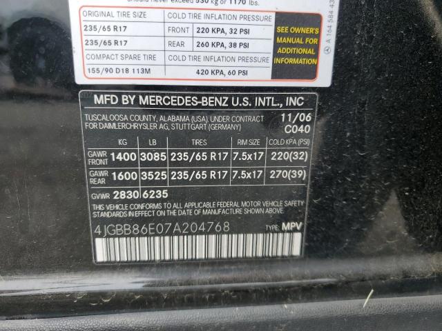 Photo 10 from auction – 2007 MERCEDES-BENZ ML 350 with VIN 4JGBB86E07A204768