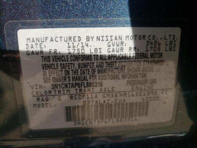Photo 10 from auction – 2015 NISSAN VERSA S with VIN 3N1CN7AP6FL880316