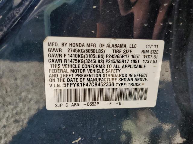 Photo 10 from auction – 2012 HONDA RIDGELINE with VIN 5FPYK1F47CB452330