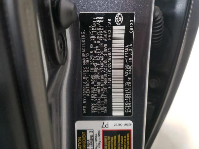 Photo 10 from auction – 2012 TOYOTA CAMRY BASE with VIN 4T1BF1FK0CU169871