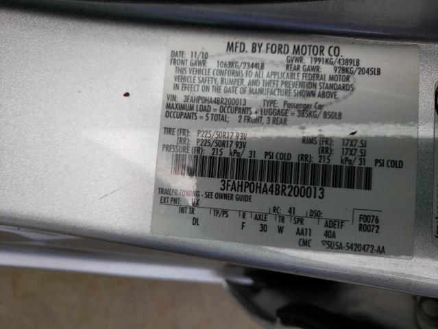 Photo 10 from auction – 2011 FORD FUSION SE with VIN 3FAHP0HA4BR200013