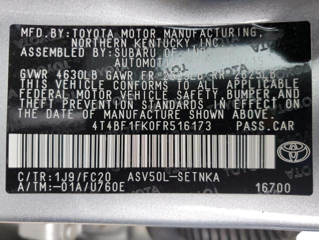 Photo 10 from auction – 2015 TOYOTA CAMRY LE with VIN 4T4BF1FK0FR516173