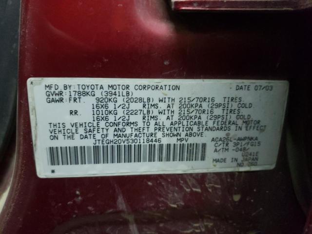 Photo 10 from auction – 2003 TOYOTA RAV4 with VIN JTEGH20V530118446