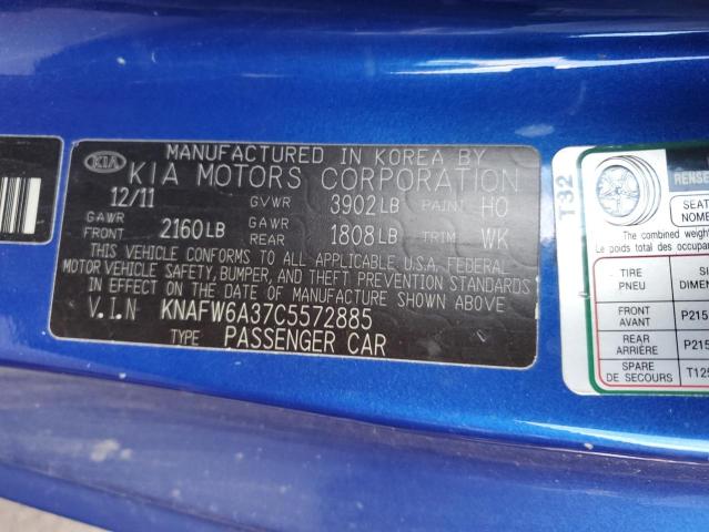 Photo 10 from auction – 2012 KIA FORTE SX with VIN KNAFW6A37C5572885