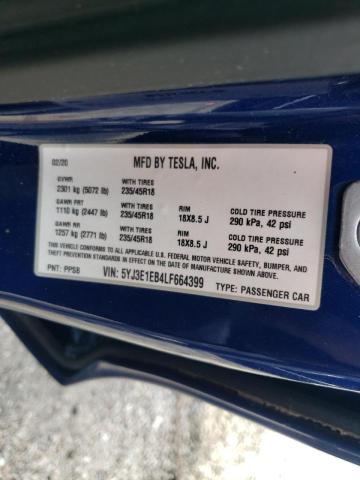 Photo 10 from auction – 2020 TESLA MODEL 3 with VIN 5YJ3E1EB4LF664399