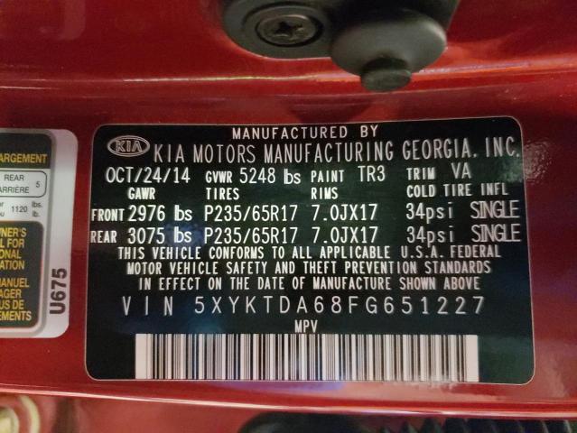 Photo 10 from auction – 2015 KIA SORENTO LX with VIN 5XYKTDA68FG651227