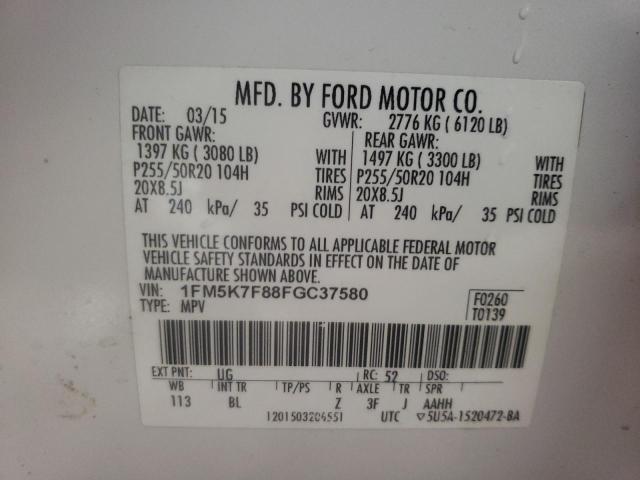 Photo 10 from auction – 2015 FORD EXPLORER L with VIN 1FM5K7F88FGC37580