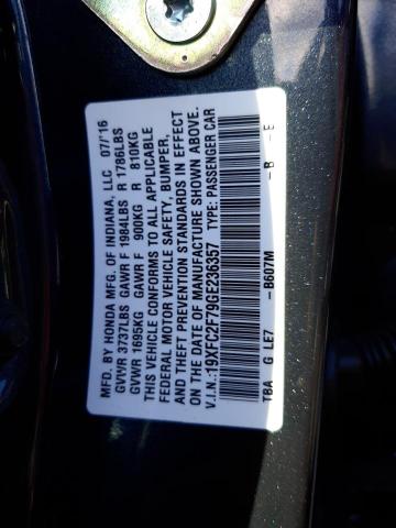 Photo 10 from auction – 2016 HONDA CIVIC EX with VIN 19XFC2F79GE236357