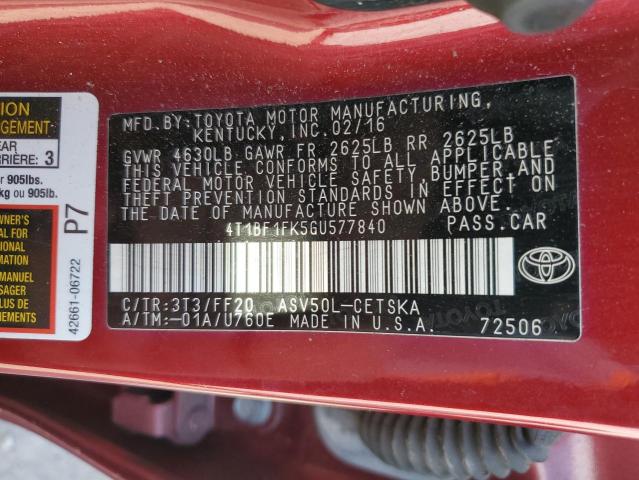 Photo 10 from auction – 2016 TOYOTA CAMRY with VIN 4T1BF1FK5GU577840