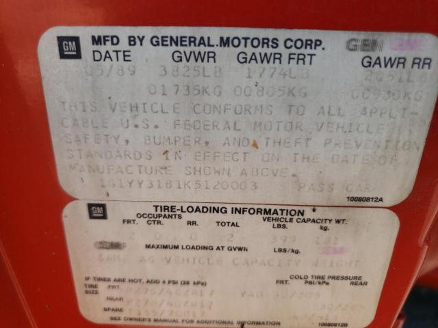 Photo 10 from auction – 1989 CHEVROLET CORVETTE with VIN 1G1YY3181K5120003